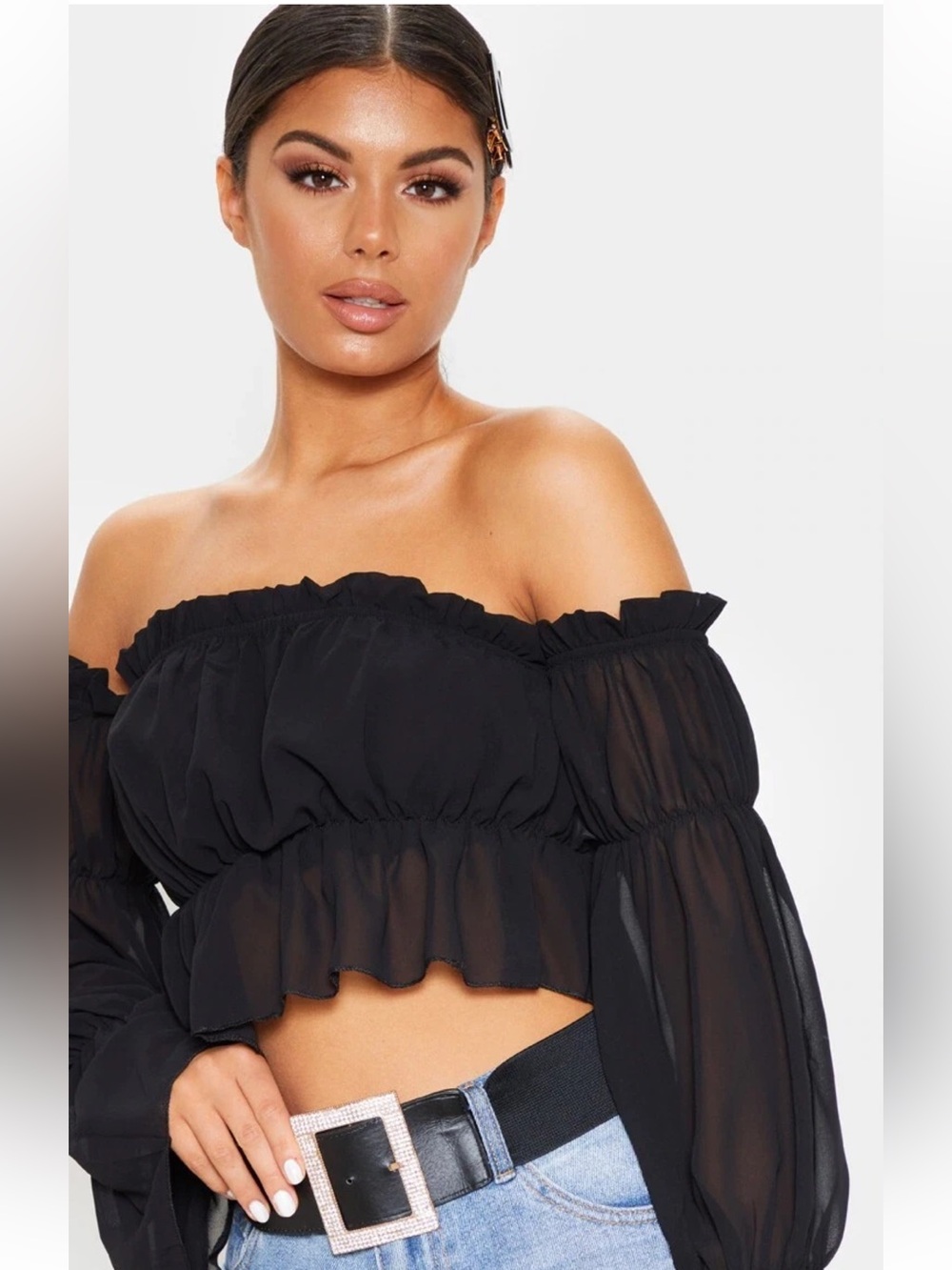 Pretty little thing
 Smocked Off-the-Shoulder Crop Top